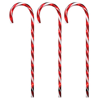 INLITEN LLC-IMPORT 21258-88 Pathway Candy Cane, Red, Transparent, 27-In., 3-Pc.