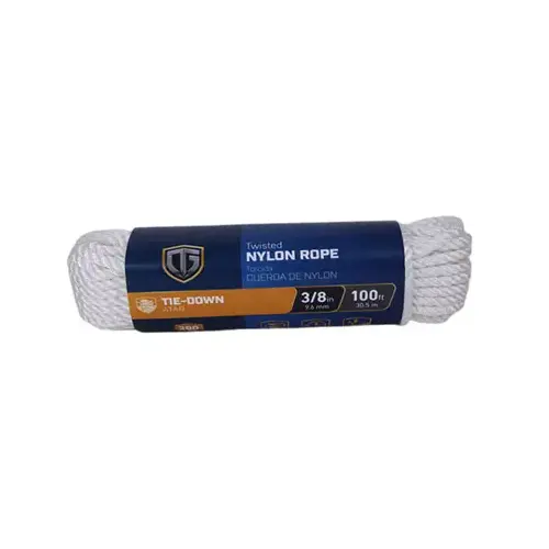 Nylon Rope, Twisted, White, 3/8-In. x 100-Ft.