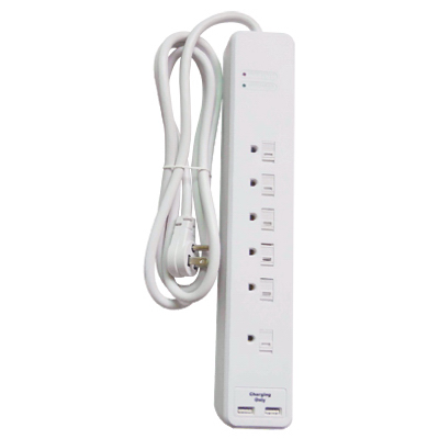 KAB ENTERPRISE CO LTD PS-672F-3A Surge Strip, 6 Outlets + 2 USB Ports