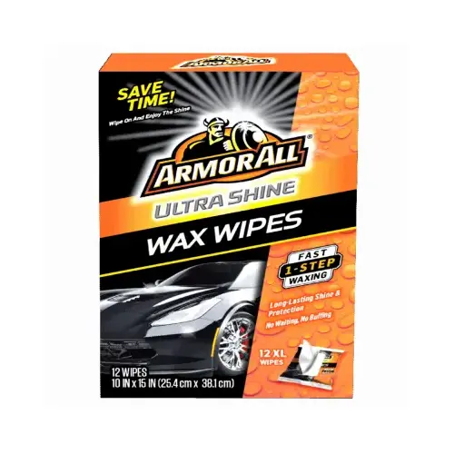 ARMOR ALL 18239 Ultra Shine One-Step Wax Wipes, 12 Count