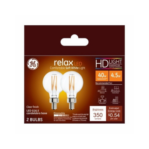 LED Globe Light Bulbs, Clear Soft White, 350 Lumens, 4.5-Watts Pair