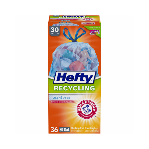 Hefty E85741 Blue Recycling Drawstring Bags, 30-Gal., 36-Ct.