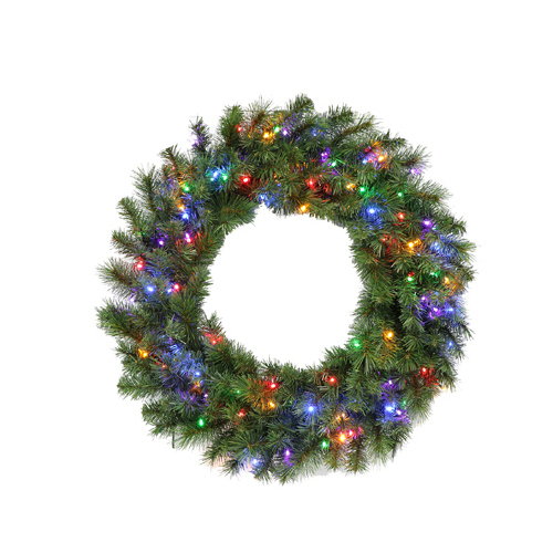 PULEO ASIA LIMITED 277-W8208-30LM3K1 Christmas Wreath, 100 Multi-Color LED Lights, 30-In.