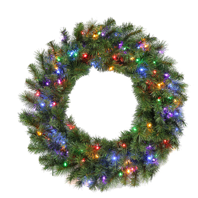 PULEO ASIA LIMITED 277-W8208-30LM3K1 Christmas Wreath, 100 Multi-Color LED Lights, 30-In.