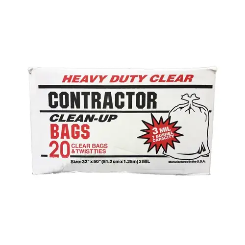 Contractor Trash Bags, Twist Ties, Clear, 3 Mil, 42 Gallons, 20-Ct.