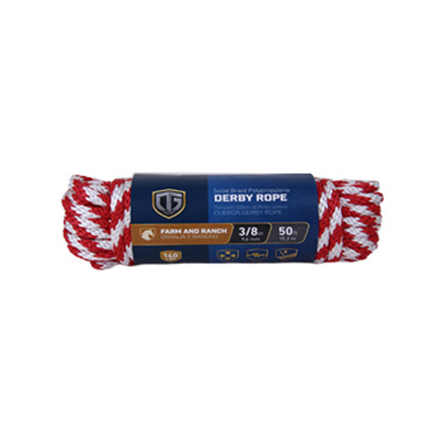 Polypropylene Derby Rope, Braided, Red/White, 3/8-In. x 50-Ft.