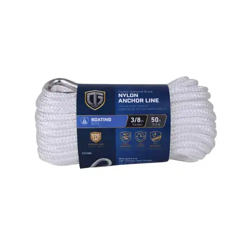 Anchor Rope, Double Diamond Braided, White, 3/8-In. x 50-Ft.