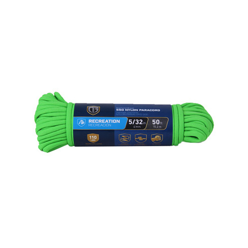 Paracord 550 Nylon Rope, Green, 5/32-In. x 50-Ft.