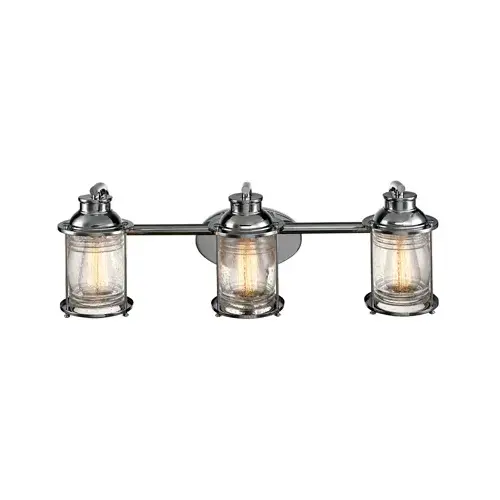 Bayfield Collection 3-Light Vanity, Chrome/ Ribbed Glass