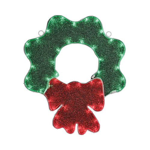 LED Christmas Window Decoration, Green Wreath Tape Light, 18-In.
