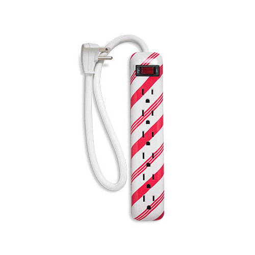 PRIME WIRE AND CABLE INC PBCC1118 6-Outlet Power Strip, Candy Cane Design