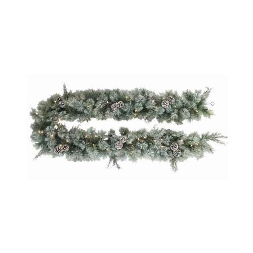 Christmas Garland, Flocked, 50 LED Lights, 9-Ft.