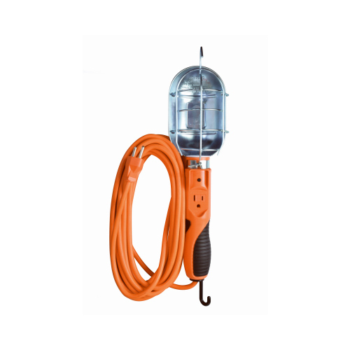 SOUTHWIRE/COLEMAN CABLE 691ME Trouble Work Light, Metal Guard & Outlet, 75-Watts, Orange, 25-Ft.