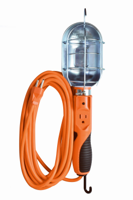 SOUTHWIRE/COLEMAN CABLE 691ME Trouble Work Light, Metal Guard & Outlet, 75-Watts, Orange, 25-Ft.