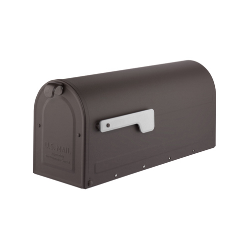 Modern Day Mailbox With Silver Flag, Post-Mount, Rubbed Bronze