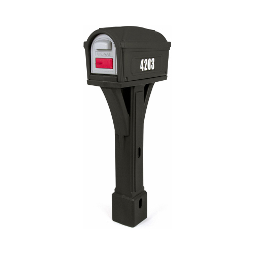 Classic Mailbox & Post, Black Plastic, 49.75 x 12.5 x 23-In.