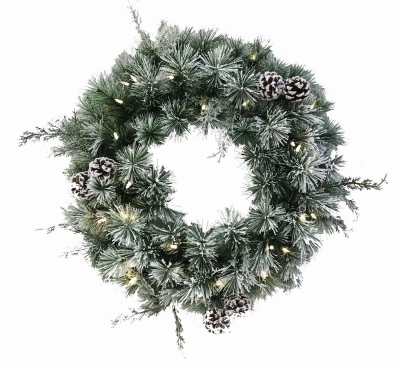 SHADLOO INDUSTRIAL CO LTD 28-YCY652-V1 Artificial Pre-Lit Christmas Wreath, Flocked, 24-In.