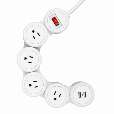 Globe Electric 7817501 Flexible Power Strip, 2 USB Ports, 6-Ft. Cord, White