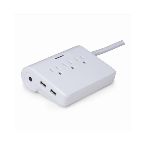 Globe Electric 78479 3-Outlet Power Strip, 4 USB Ports, 6-Ft. Cord, White