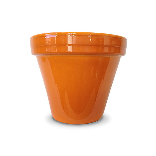 Flower Pot, Orange Ceramic, 8.5 x 7.5-In.