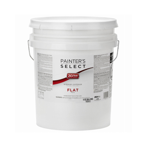 Acrylic Latex Paint, Interior/Exterior, Pastel Base Flat, Tintable White, 5-Gallons