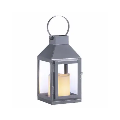 RIMPORTS LLC GL43837 Silver Metal Lantern, LED Candle, 8-In.