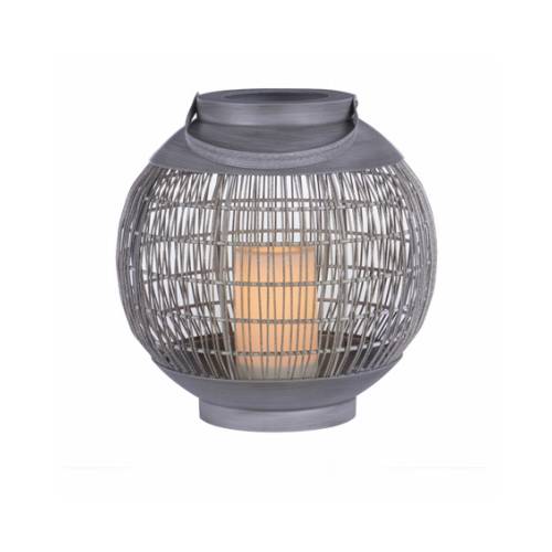 Gray Basket Lantern, LED Candle, 11.5-In.