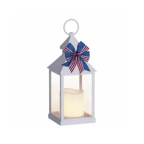 White Americana Resin Lantern, LED Candle, 10.75-In.