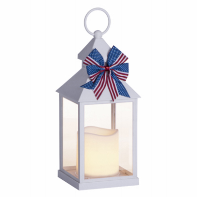 RIMPORTS LLC GL43828 White Americana Resin Lantern, LED Candle, 10.75-In.