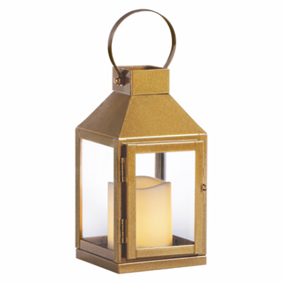 RIMPORTS LLC GL43836 Gold Metal Lantern, LED Candle, 8-In.