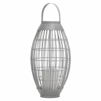 RIMPORTS LLC GL43866 Gray Basket Lantern, LED Candle, 14.5-In. Oval