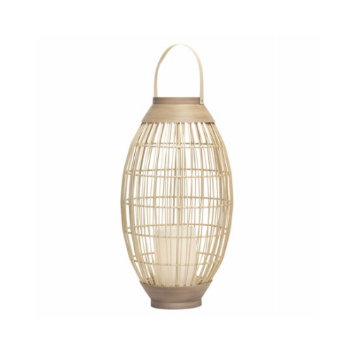 Tan Basket Lantern, LED Candle, 14.5-In. Oval