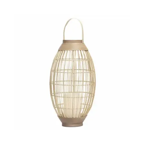 RIMPORTS LLC GL43867 Tan Basket Lantern, LED Candle, 14.5-In. Oval
