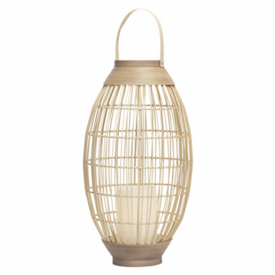 RIMPORTS LLC GL43867 Tan Basket Lantern, LED Candle, 14.5-In. Oval