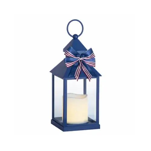RIMPORTS LLC GL43829 Blue Americana Resin Lantern, LED Candle, 10.75-In.