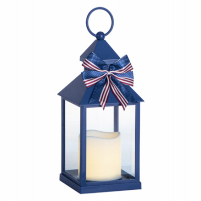 RIMPORTS LLC GL43829 Blue Americana Resin Lantern, LED Candle, 10.75-In.