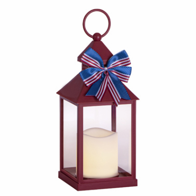 RIMPORTS LLC GL43830 Red Americana Resin Lantern, LED Candle, 10.75-In.