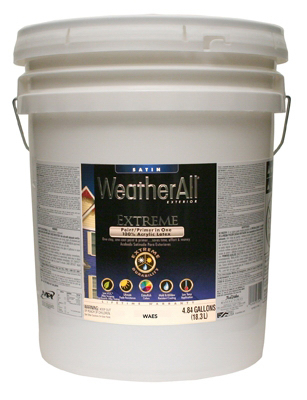 TRUE VALUE MFG COMPANY WAES9-5G Platinum WeatherAll Extreme Exterior Paint/Primer In One, White Satin Acrylic, 5-Gallons