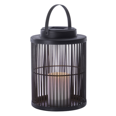 RIMPORTS LLC GL43904 Solar Rattan Basket Lantern, Metal/Resin, LED Candle, 10-In.