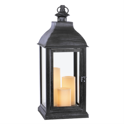 RIMPORTS LLC GL43859 Black Resin Lantern, Antique Finish, LED Candle + Timer, 23-In.