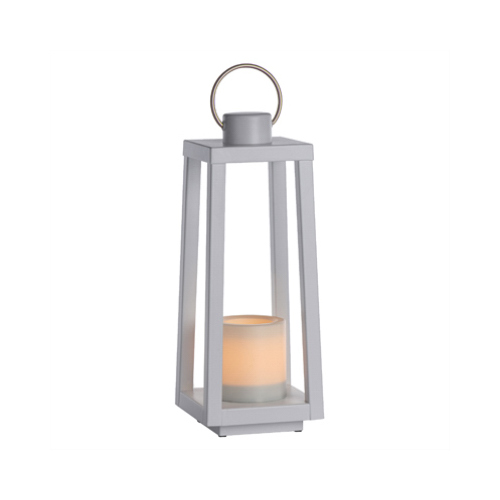 RIMPORTS LLC GL43842 White Metal Lantern, Flameless Candle + Timer, 16.5-In.