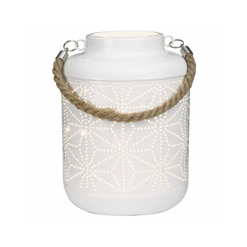 Starburst Lantern, LED Candle Light, White, 7-In.