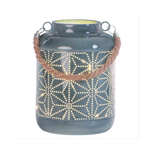 RIMPORTS LLC GL43839 Aqua Metal Starburt Lantern, LED Candle + Timer, 7-In.