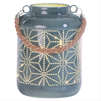 RIMPORTS LLC GL43839 Aqua Metal Starburt Lantern, LED Candle + Timer, 7-In.