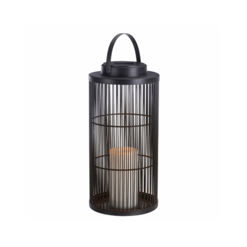 Solar Rattan Basket Lantern, Metal/Resin, LED Candle, 15-In.