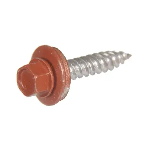 Sheet Metal Self-Piercing Roofing Screws, Hex Washer Head, Red Ceramic Coat, #10 x 1.5-In, 1-Lb.