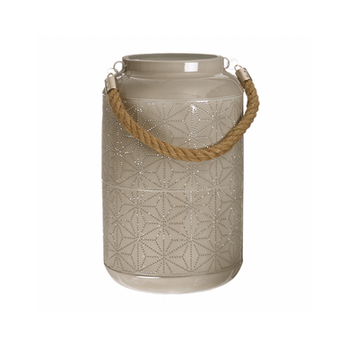 Patio Lantern, Beige Metal With 20-Pc. LED String Lights, 11-In.