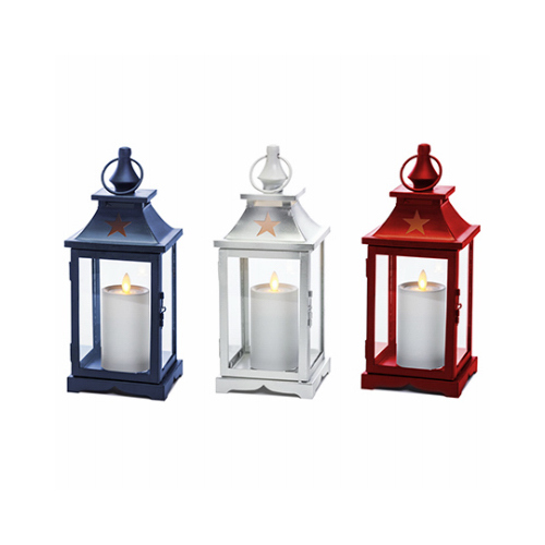 Patio Lantern, Patriotic, LED Flameless Candle, 12-In.