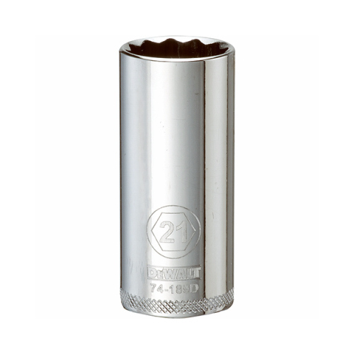 Drive Socket, 21 mm Socket, 3/8 in Drive, 12-Point, Vanadium Steel, Polished Chrome