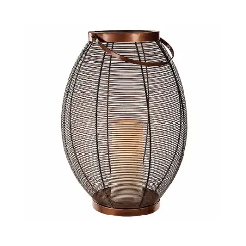 Patio Lantern, Black Wire Basket, LED Flameless Candle, 16-In.